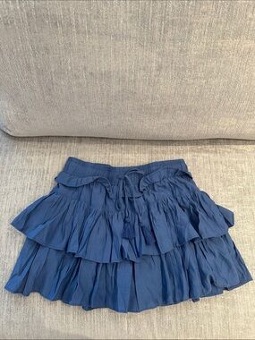 Tiered Ruffle Mini Skort with Tassel Drawstring - Blue
